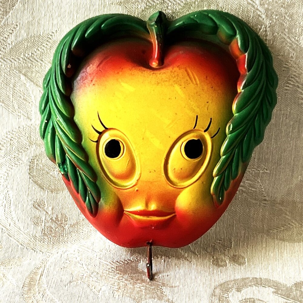 Chalkware Anthropomorphic Vintage Miller Studio Apple Wall Art Plaque MCM